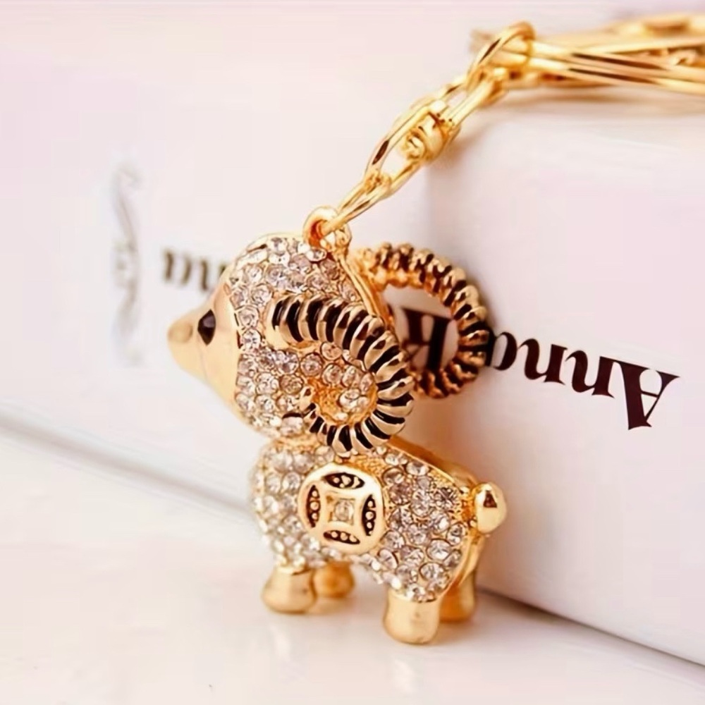 Goat Ram Bag Charm Keychain with Key Ring for Purse Handbag Rhinestone New